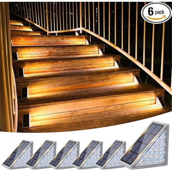 Solar Stair Lights 6 Pack, Solar Step Lights Outdoor Waterproof IP67, Outdoor - Picture 7 of 7